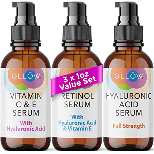 Retinol Serum for Face - Vitamin C Face Serum with Hyaluronic Acid Serum for Face, Vitamin C Serum for Face, Retinol for Face, Glow Face Serum for Women and Men 3x1oz