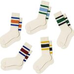 4 PAIRS Novelty Socks For Women Striped Retro Crew Socks Sporty Calf Socks Casual Cotton Socks Women