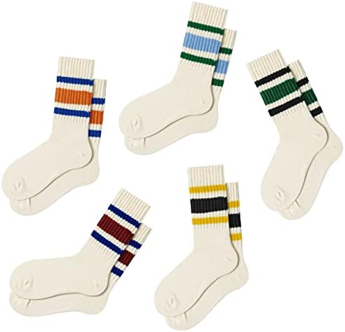 4 PAIRS Novelty Socks For Women Striped Retro Crew Socks Sporty Calf Socks Casual Cotton Socks Women