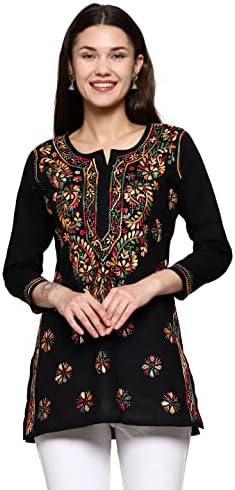 Ada Hand Embroidered Chikankari Indian Cotton Straight Top Tunic Blouse for Women A225311