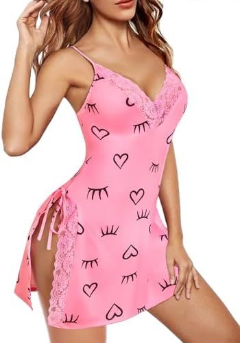 Avidlove Women's Lingerie Sexy Nightgown Sleepwear Lace Chemise Side Slit Nightie with Thong