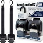 BoatBuckle G2 Stainless Steel Retractable Tie-Down Transom Straps - for Brackish or Saltwater Environments - Ratchet Tie Down Straps for Boats - 1500lbs Break Strength, 2 x 43-Inch, 2-Pack