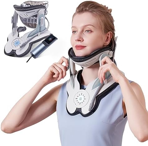 Cervical Neck Traction Device, Adjustable Air Pump Neck Stretcher with 3 Power Traction and 8 Airbag Support, Neck Traction at Home, Neck Decompression Device for Neck Pain Relief