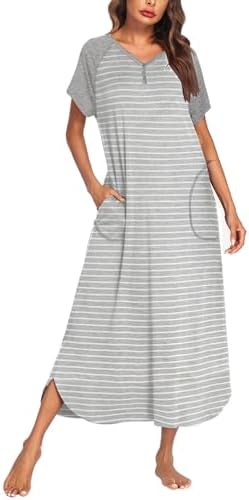 Ekouaer Long Nightgown Women's Loungewear Short Sleeve Sleepwear Full Length Sleep Shirt with Pockets