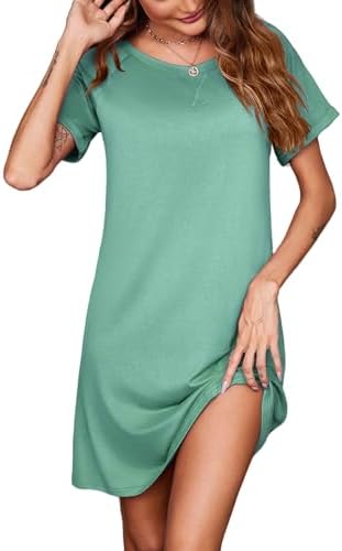 Ekouaer Nightgowns for Women Tshirt Sleep Shirts Short Sleeve Night Shirts Crewneck Sleepwear Soft Night Dress Sleep Dress