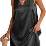 Ekouaer Women's Satin Silk Nightgown V Neck Nightie Tank Sleepshirt Sleeveless Summer Dress Comfy Loungewear