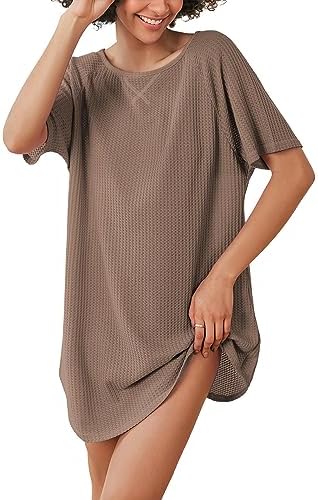 Ekouaer Women's T-shirt Nightgown Waffle Knit Short Sleeve Sleepshirts Comfy Casual Cover Ups