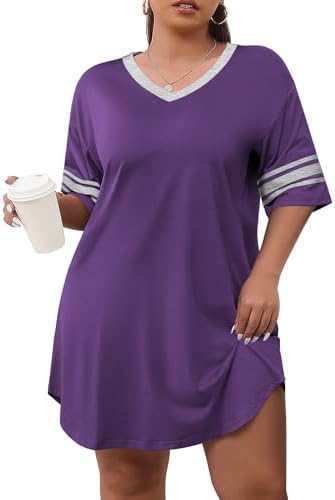 Ekouaer womens V Neck Short Sleeve Nightgown Sleepshirt