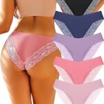 FINETOO Underwear for Women Lace Sexy Hipster V Cut No Show Bikini Panties Seamless Cheeky 5 Pack S-XL