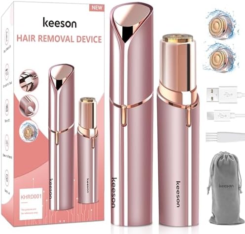 Facial Hair Removal for Women, Painless Womens Facial Hair Remover with 2 Replacement Heads, Lipstick-Sized, USB Rechargeable, Facial Hair Remover for Upper Lip,Chin,Peach Fuzz,Mustache (Pink)