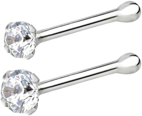 Forbidden Body Jewelry 14k Gold Nose Studs, 22g, Solid 7mm Micro Stud, 1.25-2mm CZ Simulated Diamond, 1or 2 Pcs Jewelry Set, Non-Irritating Skin Safe Real Gold, White, Rose or Yellow Gold Nose Rings for Women & Men