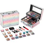 Hot Sugar Makeup Kit for Women Full Kit Teen Girls Starter Cosmetic Gift Set with Beautiful Rainbow Train Case Includes Pigmented Eyeshadow Palette Blush Lipstick Lip Pencil Eye Pencil (Rainbow)
