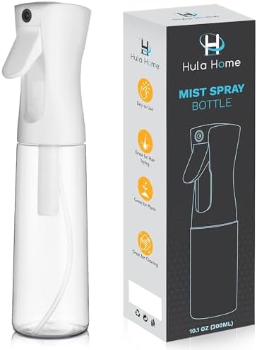 Hula Home Spray Bottle for Hair (10.1oz/300ml) - Continuous Empty Ultra Fine Plastic Water Mist Sprayer – For Hairstyling, Cleaning, Salons, Plants, Essential Oil Scents & More - White