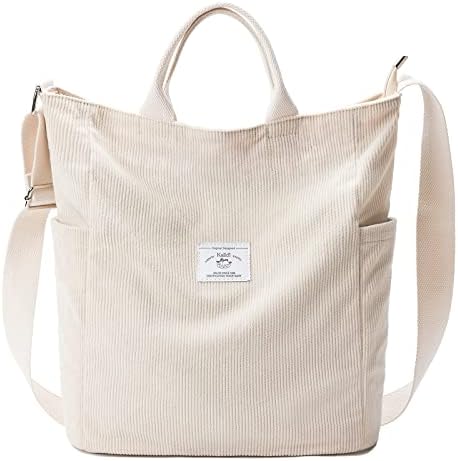 KALIDI Corduroy Tote Bag, Large Messenger Bag Shoulder Hobo Anti Splash Crossbody Zipper Bag Casual Work Shopping Women