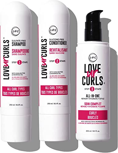 LUS (Love Ur Self) 3-Step System Shampoo and Conditioner Set with All-in-One Styler for Curly Hair Nongreasy & Moisturizing - 8.5oz each