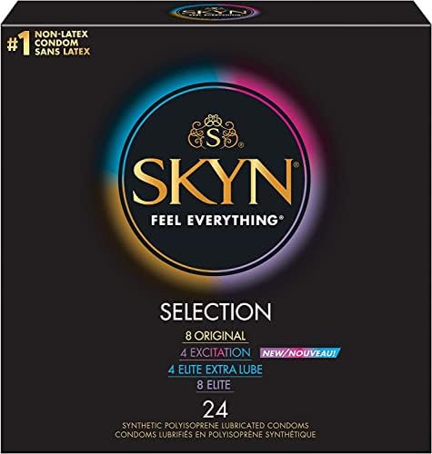 Lifestyles SKYN Selection Condom Bundle with Brass Pocket Case, Non-Latex Condoms-24 Count, 24 Count (Pack of 1)