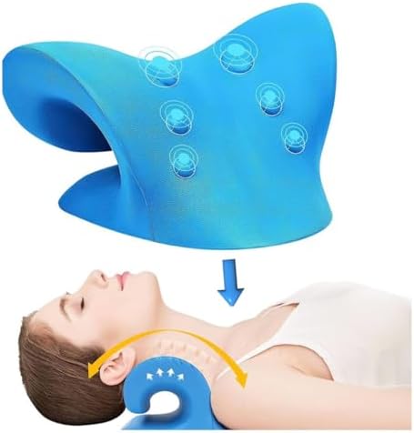 Neck Stretcher for Neck Pain Relief - Shoulder and Neck Massager & Neck Pillow, Cervical Traction Device | Neck and Shoulder Relaxer for TMJ Headache Muscle Tension Spine Alignment (Blue)