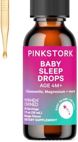 Pink Stork Baby Sleep Drops, Naturally Support Sleep Without Melatonin for Infants, Toddlers, and Kids, Aid Sleep with Chamomile and Magnesium, Baby Essentials for Bedtime, 1 oz, 30 Servings