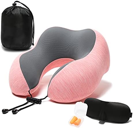 Travel Pillow Memory Foam Neck Pillow, Skin-Friendly and Breathable Pillowcase with 3D Eye Mask, Earplugs and Portable Storage Bag, Suitable for Airplane, Train and Home Use
