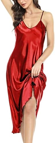 Vlazom Women Sexy Lingerie Satin Nightgown Silk Chemise Mini Slips V Neck Negligee Sleepwear with Adjustable Straps