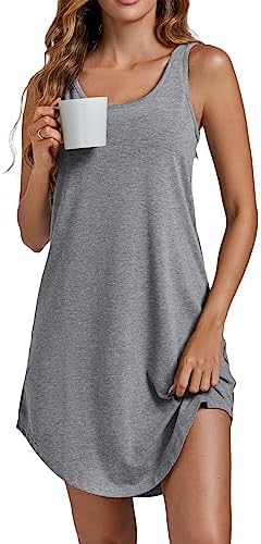 Vrtige Women's Cotton Tank Nightgown Sleeveless Sleepwear Scoop Neck Full Slip Chemise Nightdress