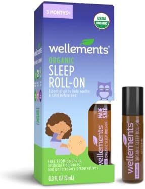 Wellements Organic Baby Sleep Roll On | Calming & Soothing 100% Pure Essential Oil for Bedtime, Made with Organic Lavender & Chamomile, No Melatonin or Parabens | 3 Months+, 0.3 Fl Oz